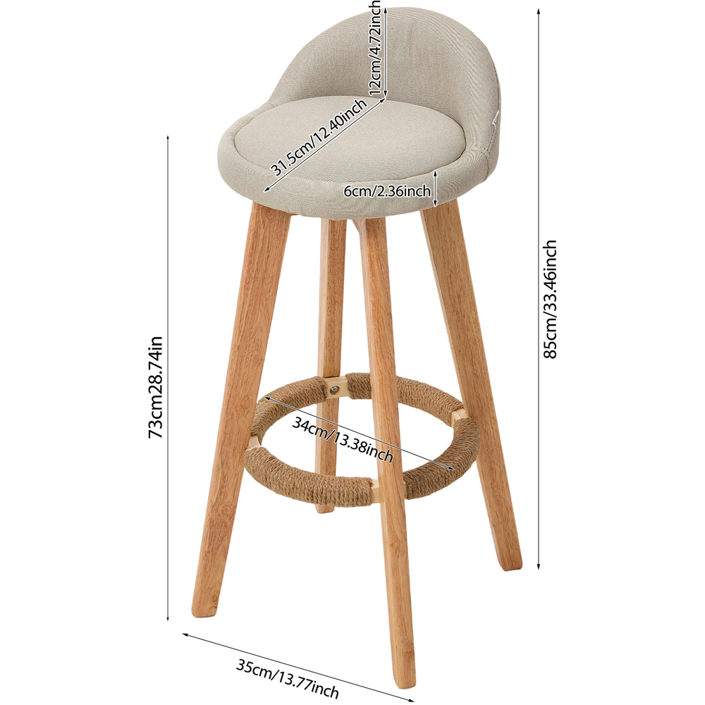 Living and Home Set of 2 Beige Linen Bar Stools with Wood Legs Image 9