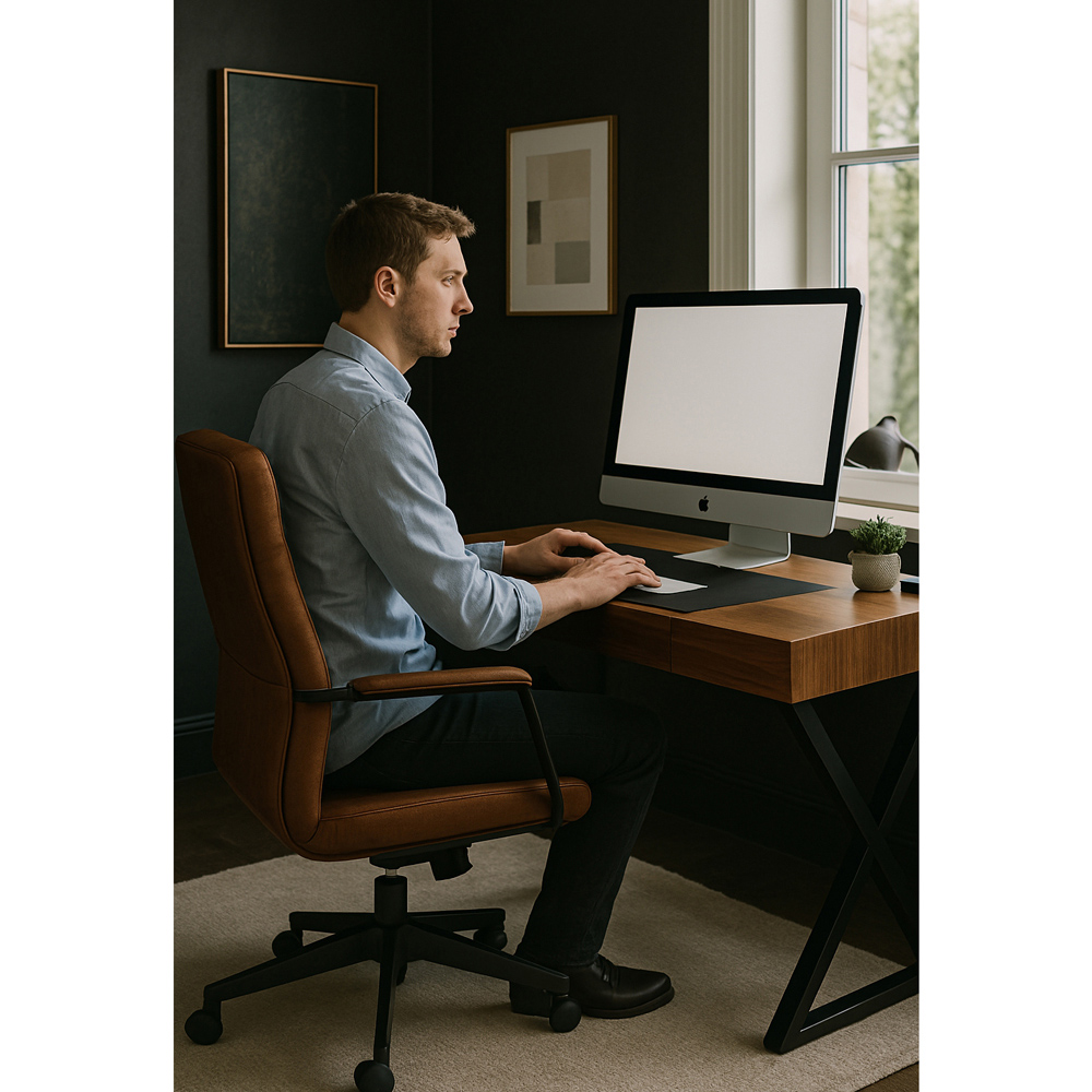 Centurion Supports Adonis Single Drawer Computer Desk with Leather Pad Matt Black and Walnut Image 6