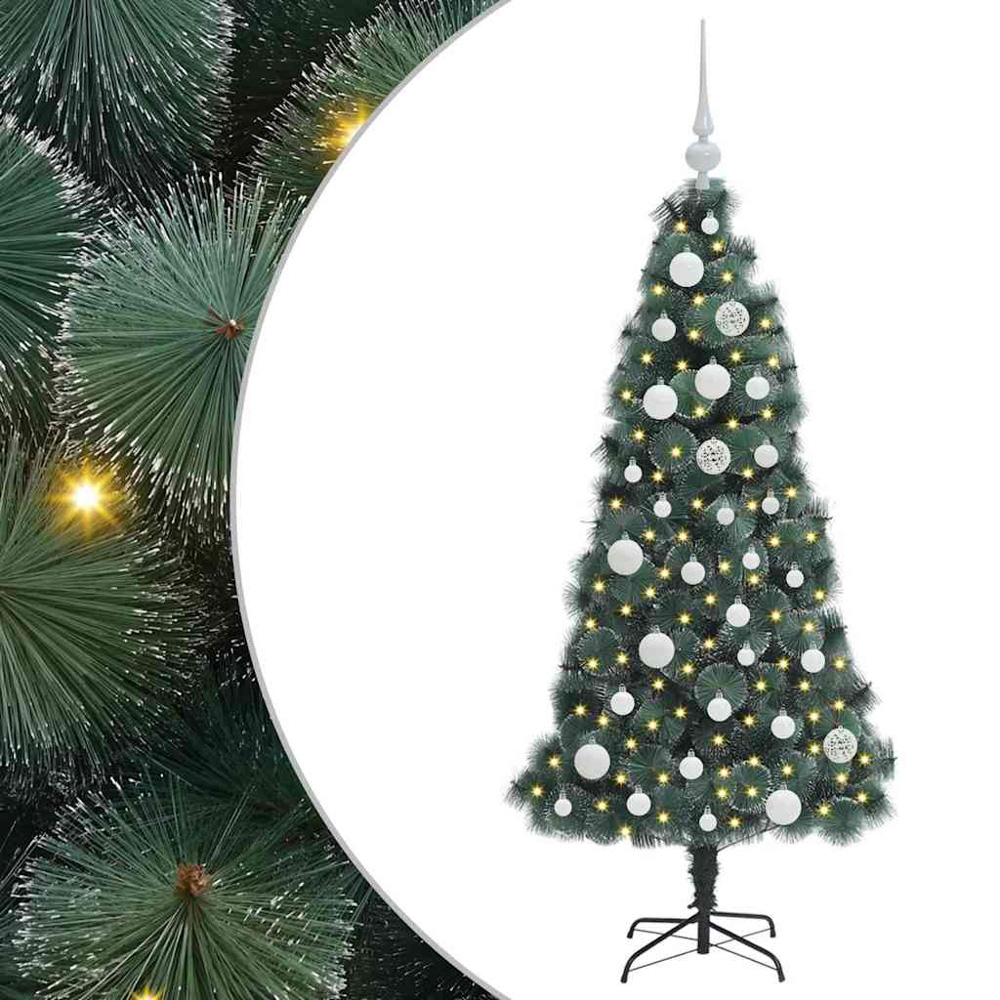vidaXL Pre-Lit White Baubles Green Artificial Christmas Tree 4ft Image 2
