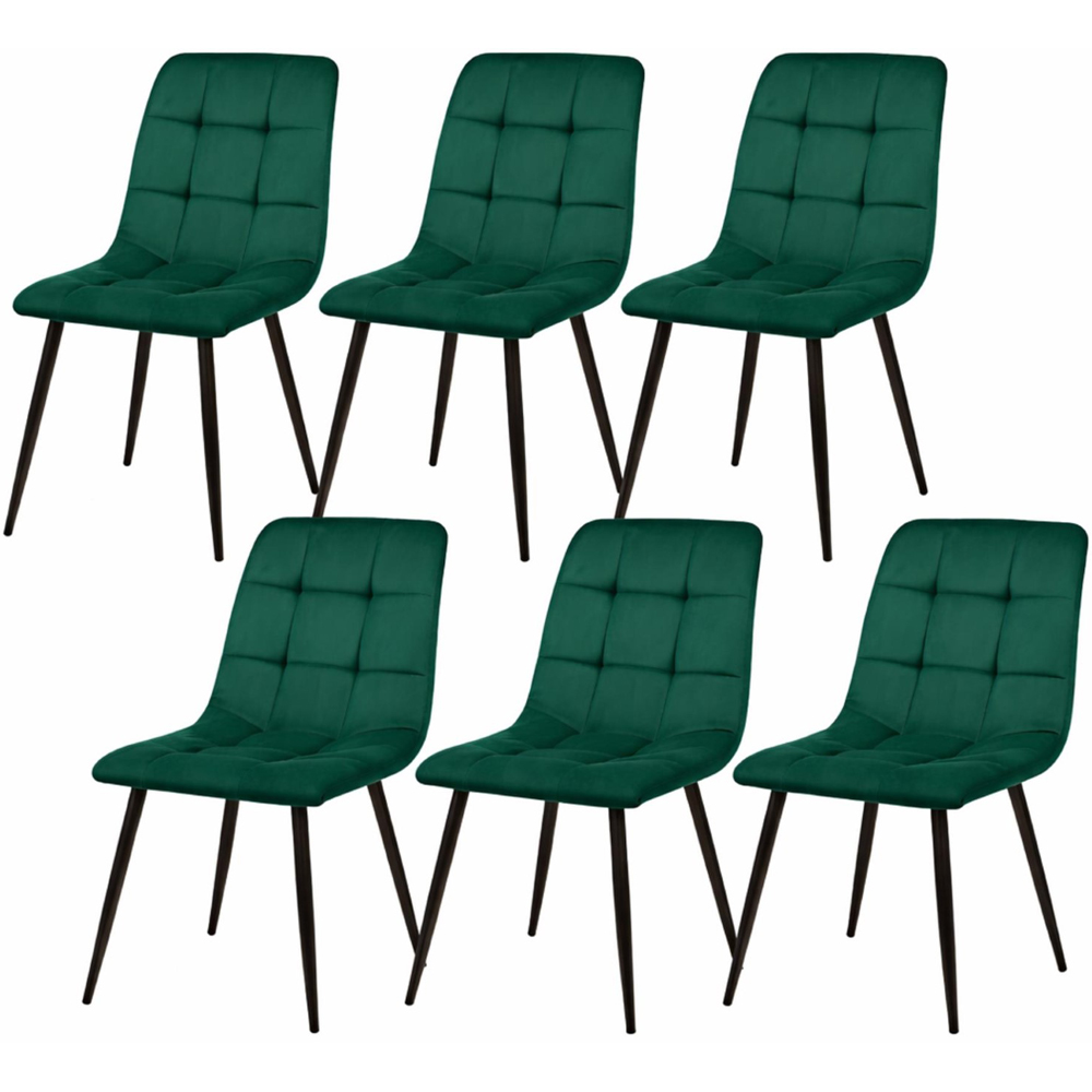 Portland 6 Seater Velvet Tufted Wooden Tabletop Dining Set Green Image 2
