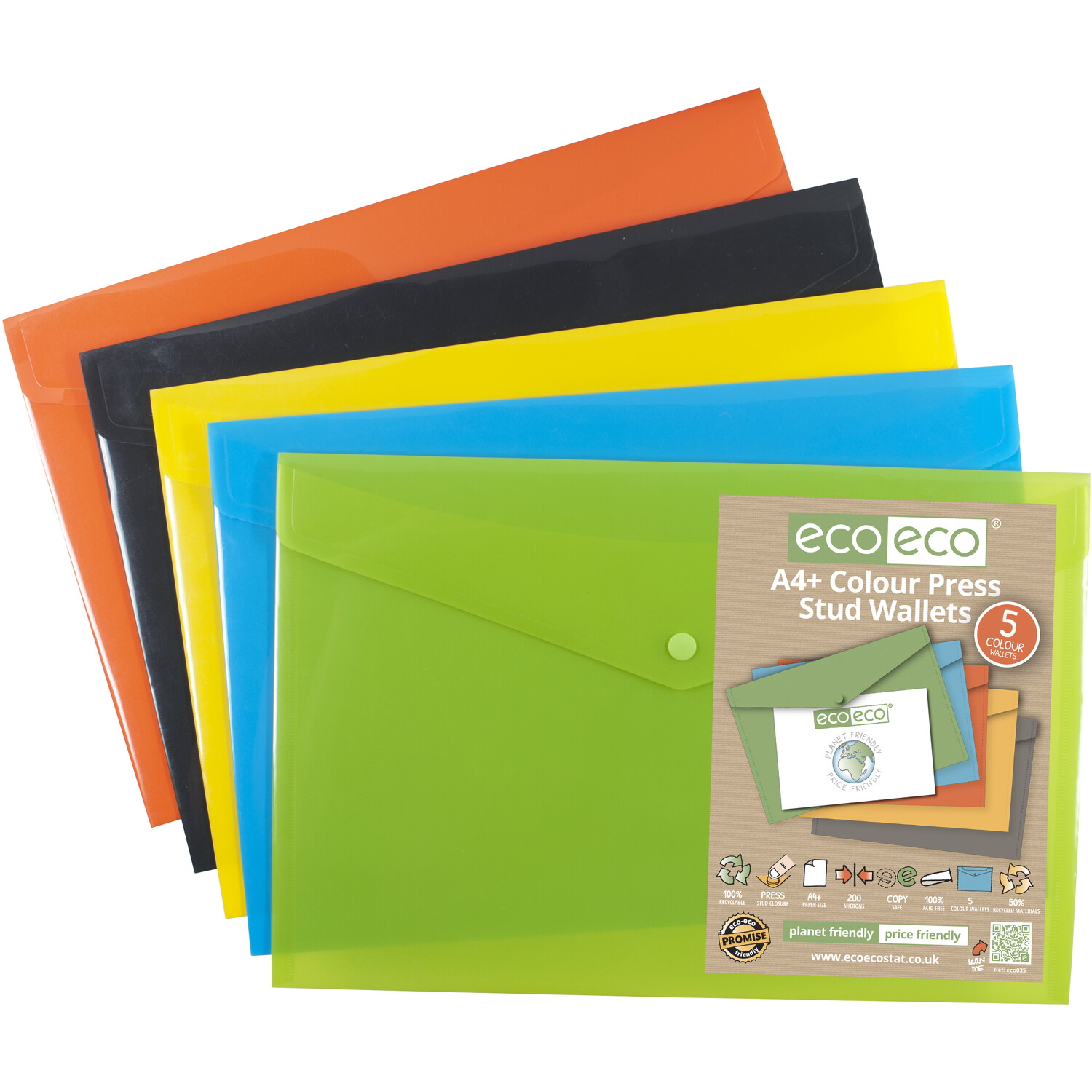 Pack of Five Colour Press Stud Wallets  - A4 Image