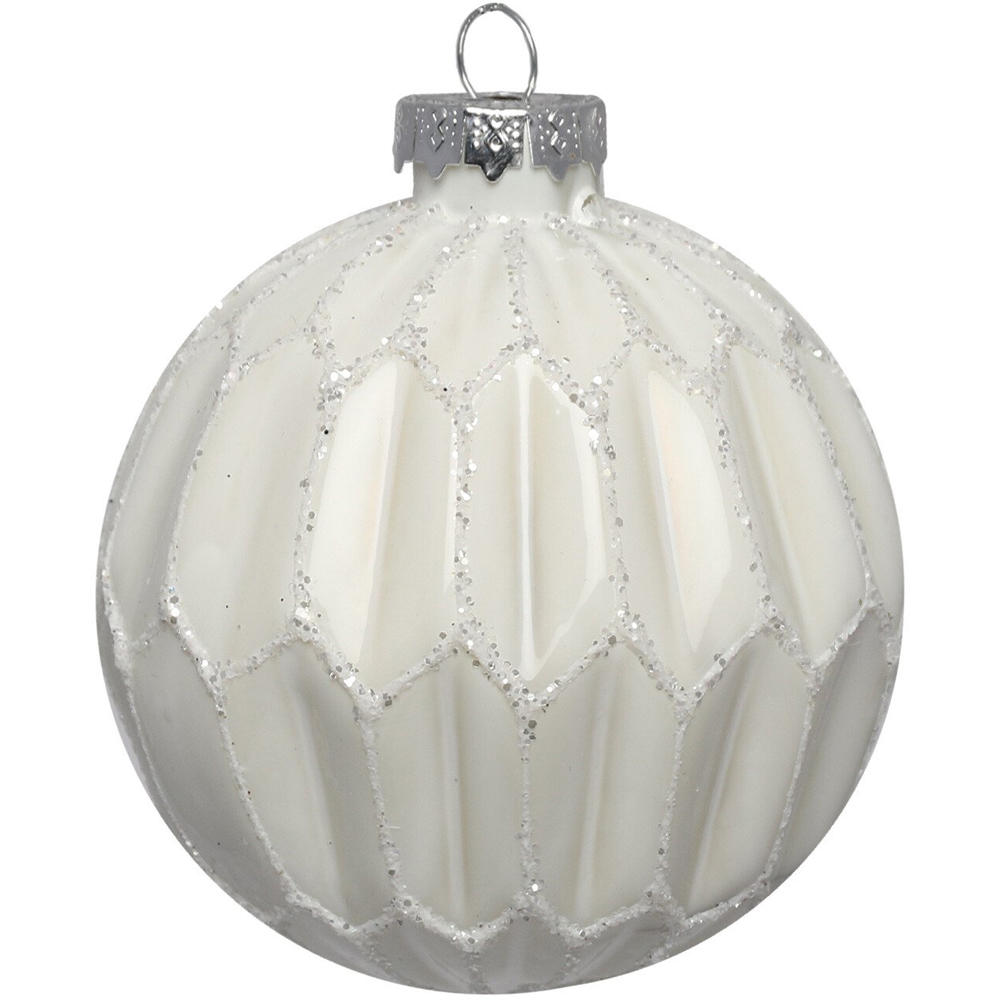 Single Midnight Fantasy White Glitter Geo Bauble in Assorted styles Image 3