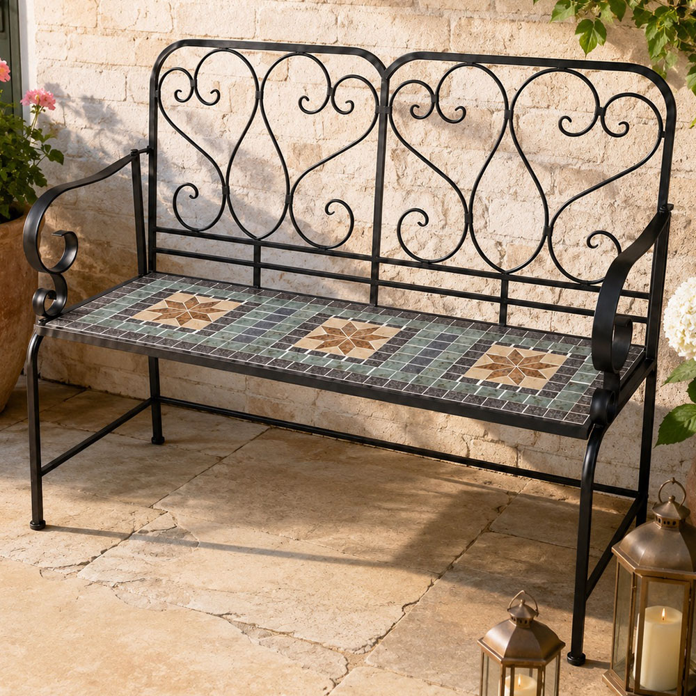 Shatchi Marrakech Mosaic 2 Seater Garden Bench Image 1