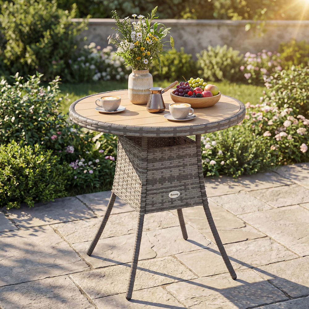 Outsunny 2 Seater PE Rattan Garden Dining Table Natural Image 6