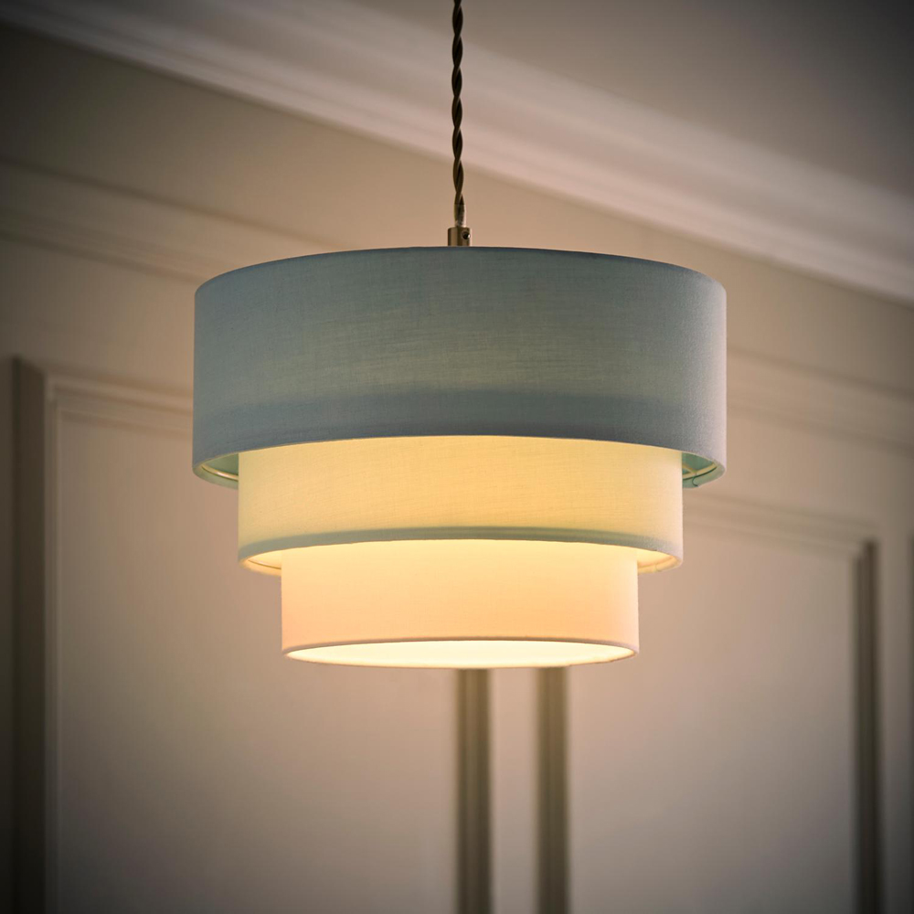 ValueLights Aztec 3 Tier Duck Egg Blue Fabric Easy Fit Ceiling Pendant Lamp Shade 30cm Image 2