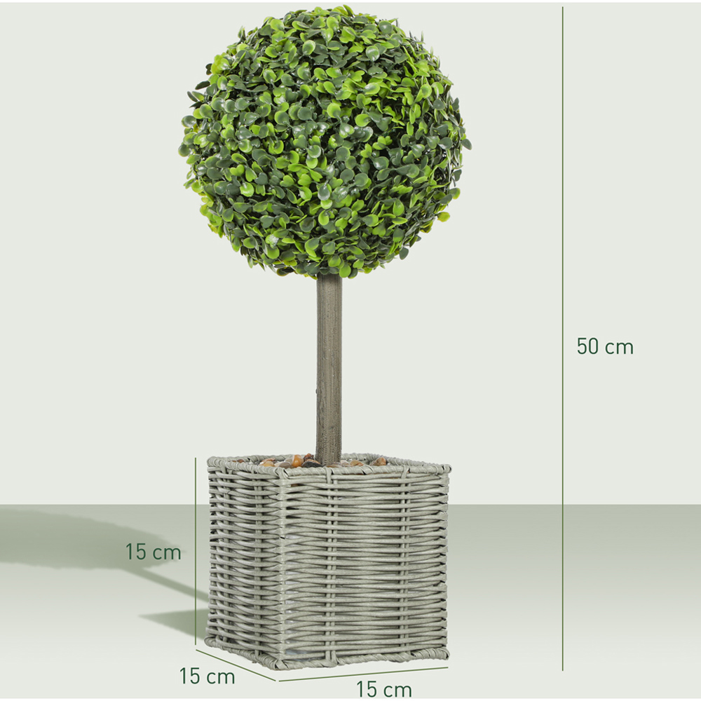 HOMCOM Green Boxwood Topiary Ball Artificial Plant Pot with Pebbles 50cm 2 Pack Image 9
