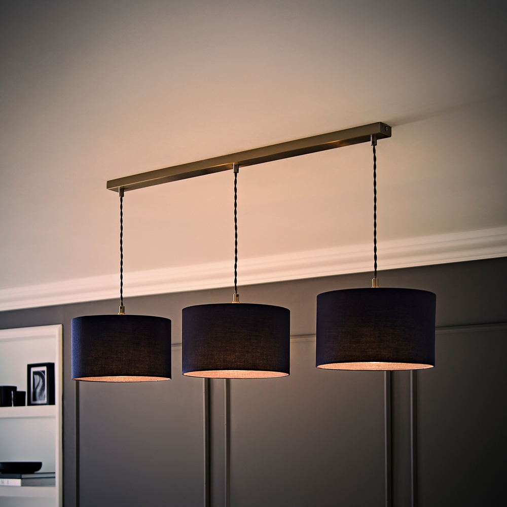 ValueLights Reni Navy Drum Shade 3 Drop Bar Chrome Diner LED Ceiling Pendant Light Image 6