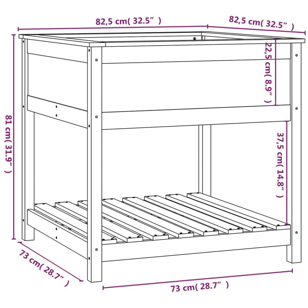 vidaXL Single Shelf Grey Solid Pine Wood Garden Planter 82.5 x 82.5 x 81cm Image 7