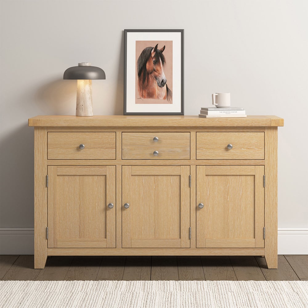 Seconique Windsor 3 Door 3 Drawer Natural Oak Sideboard Image 8