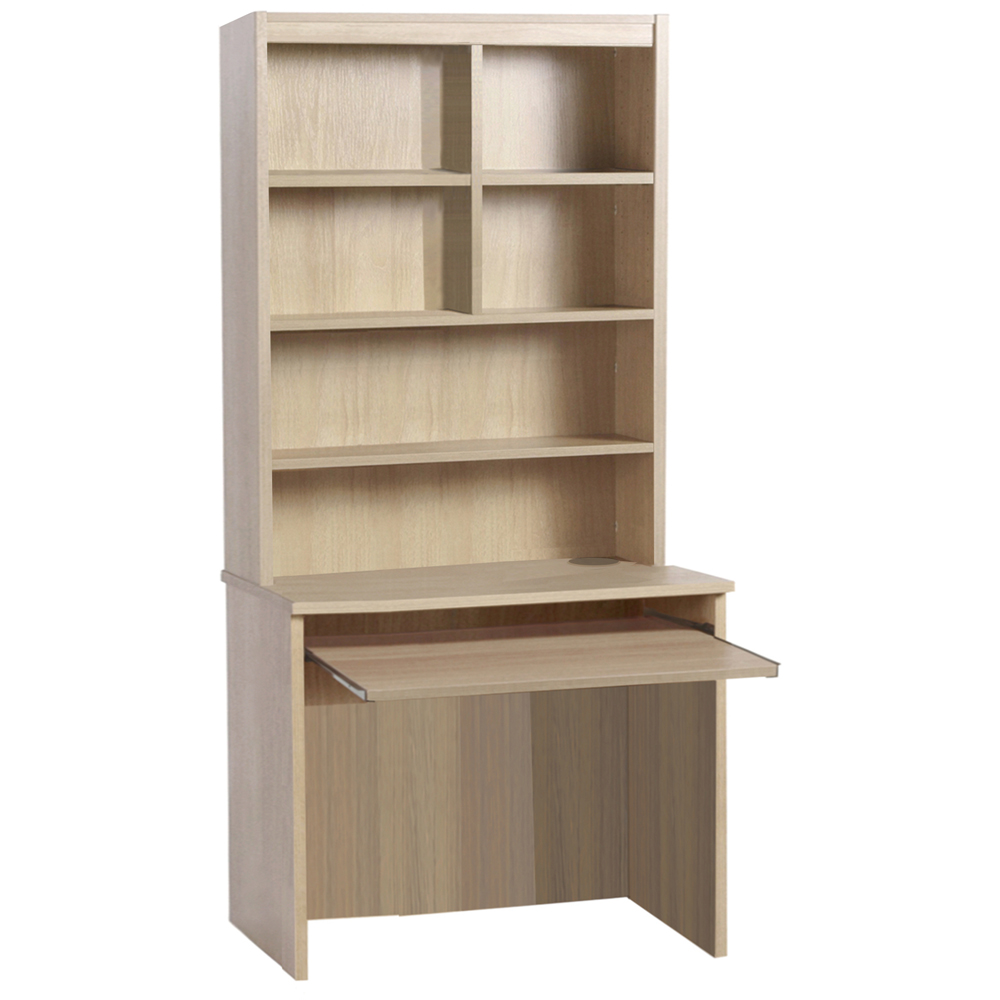 R White Cabinets 6 Shelf Home Office Desk with Keyboard Tray and Hutch Brown Image 2