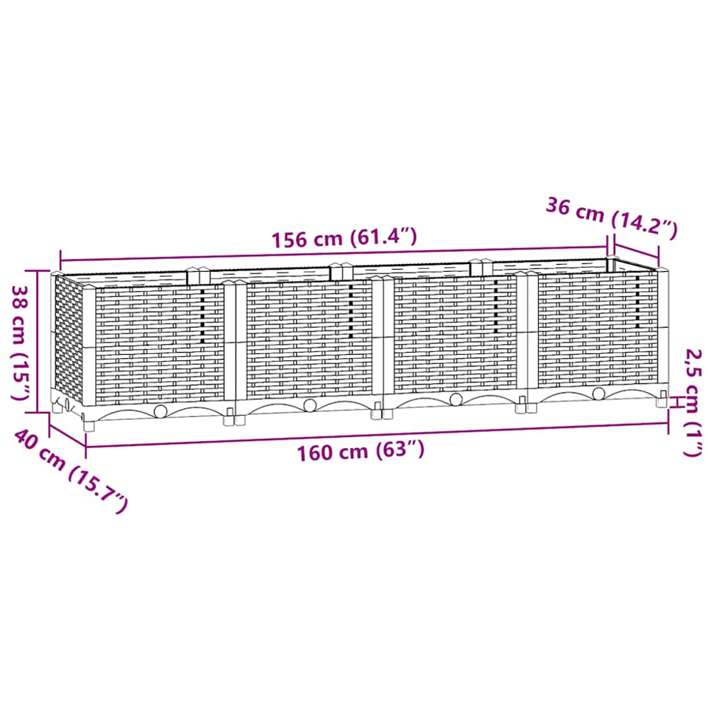 vidaXL Grey Plastic Raised Garden Bed 38 x 160 x 40cm Image 6