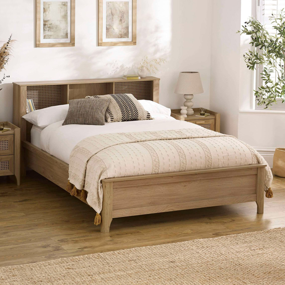 Julian Bowen Sydney Double Oak Effect Rattan Print Bookcase Bed Frame Image 1