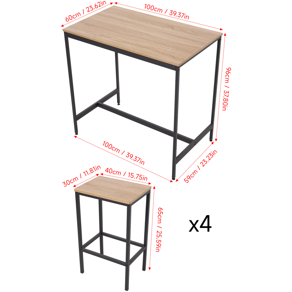 Living and Home 4 Seater Natural Wood and Black Bar Table and Stool Set Image 9