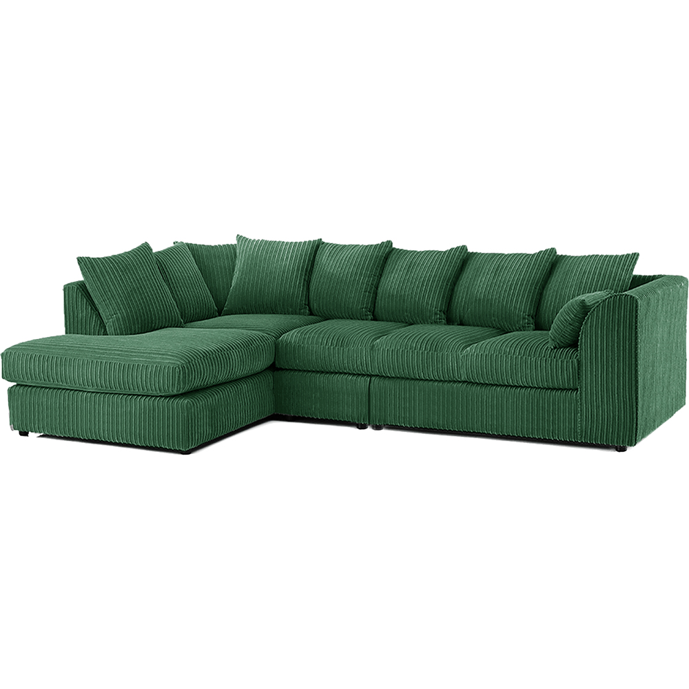 Luxor 4 Seater Green Jumbo Cord Left Hand Facing Scatter Back L Shaped Corner Sofa Set Image 2