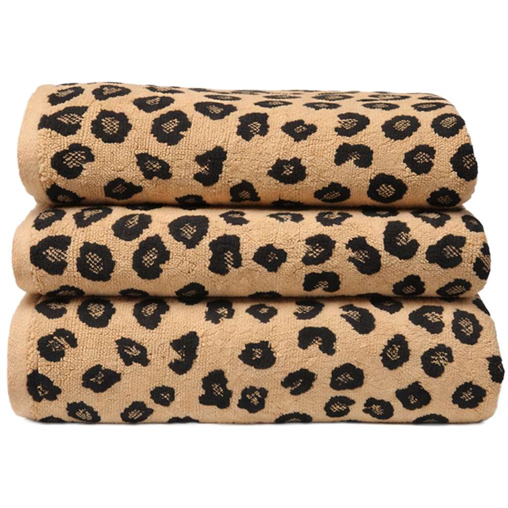 Bellissimo Home Turkish Cotton Beige Leopard Jacquard Bath Towel Image 1