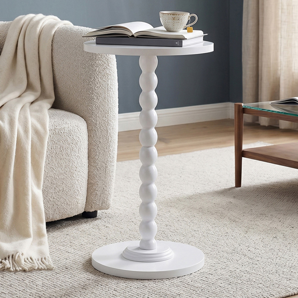 Living and Home White Round Spindle Pedestal Side Table Image 1