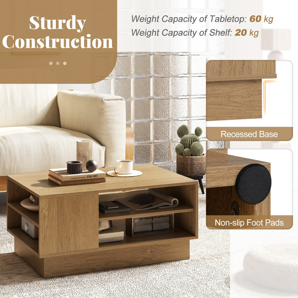 Costway 2 Shelf Natural Rectangle Coffee Table Image 7