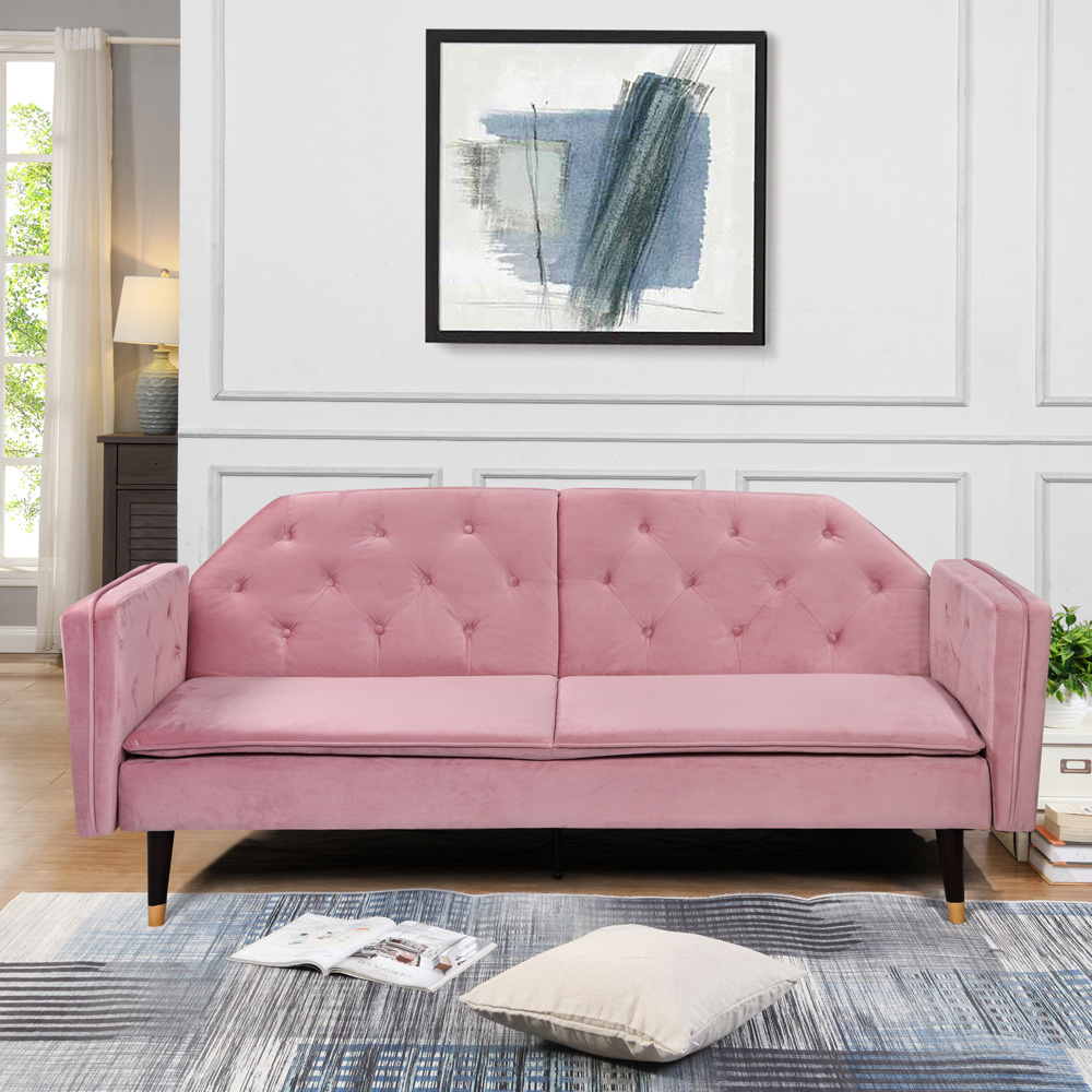 Comfy Living 3 Seater Pink and Gold Plush Velvet Tufted Sofa Bed Image 7