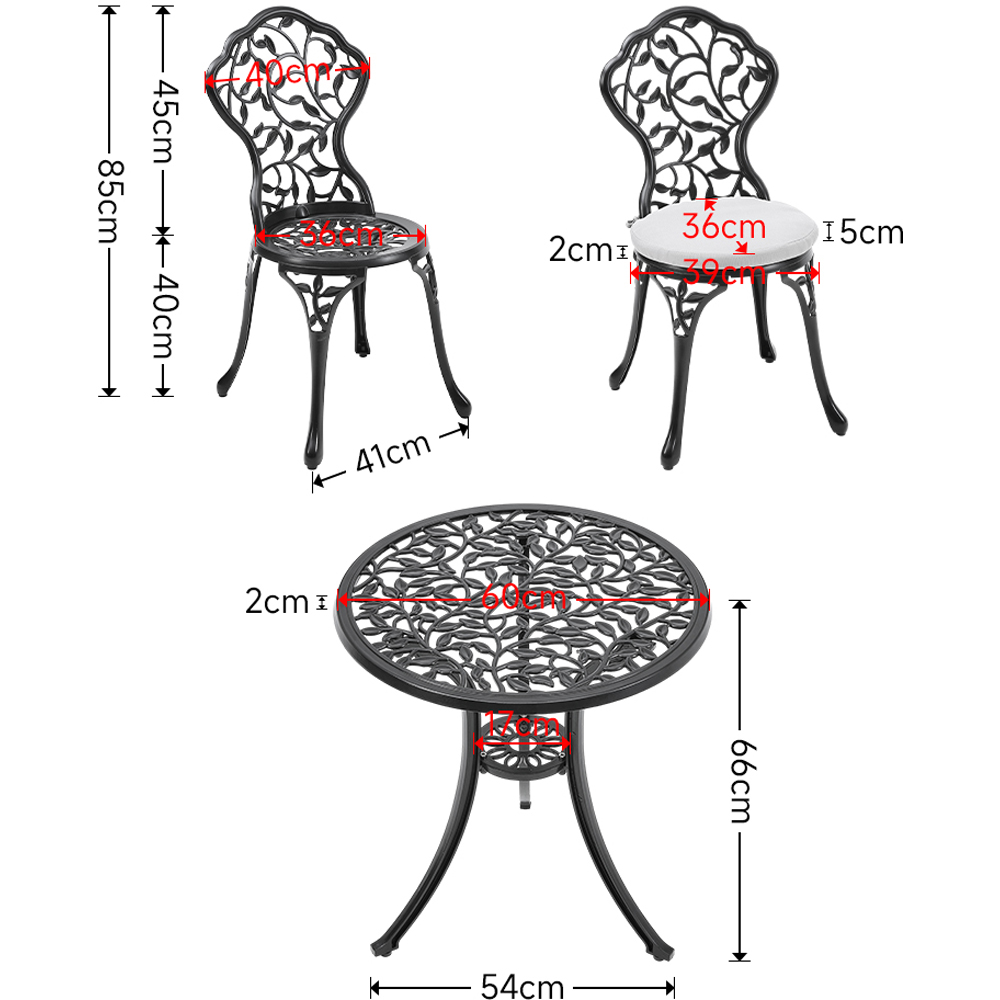 Living and Home 2 Seater Leaf Cast Aluminium Bistro Set Image 8
