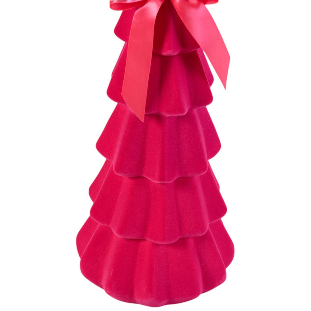 Flocked Christmas Tree with Bow Fuschia Image 4