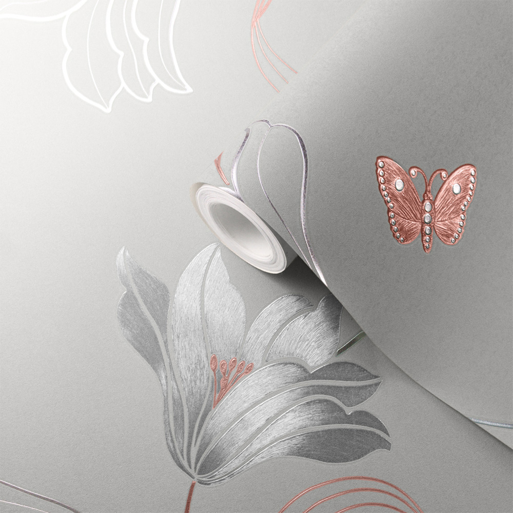 Muriva Amelia Floral Stone and Rose Wallpaper Image 2