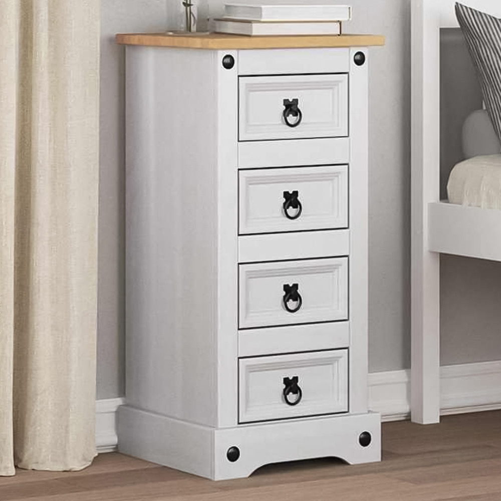 vidaXL Corona 4 Drawer White Solid Pine Wood Bedside Table Image 1