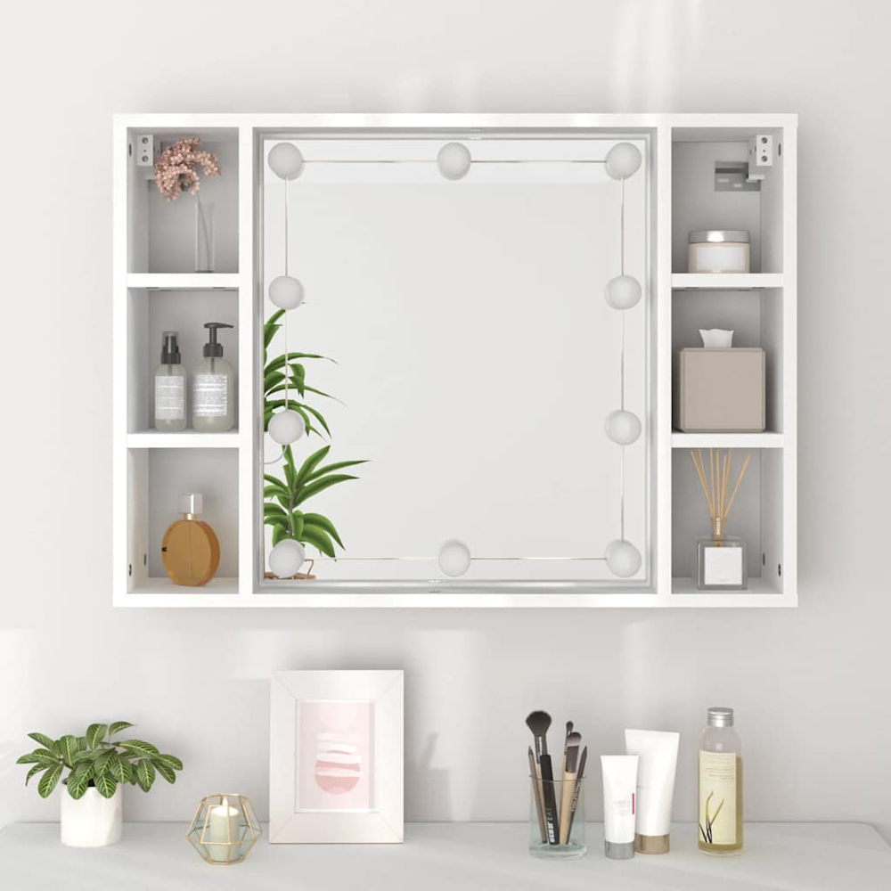 vidaXL 6 Shelf White Wall Mounted LED Mirror Cabinet Image 8