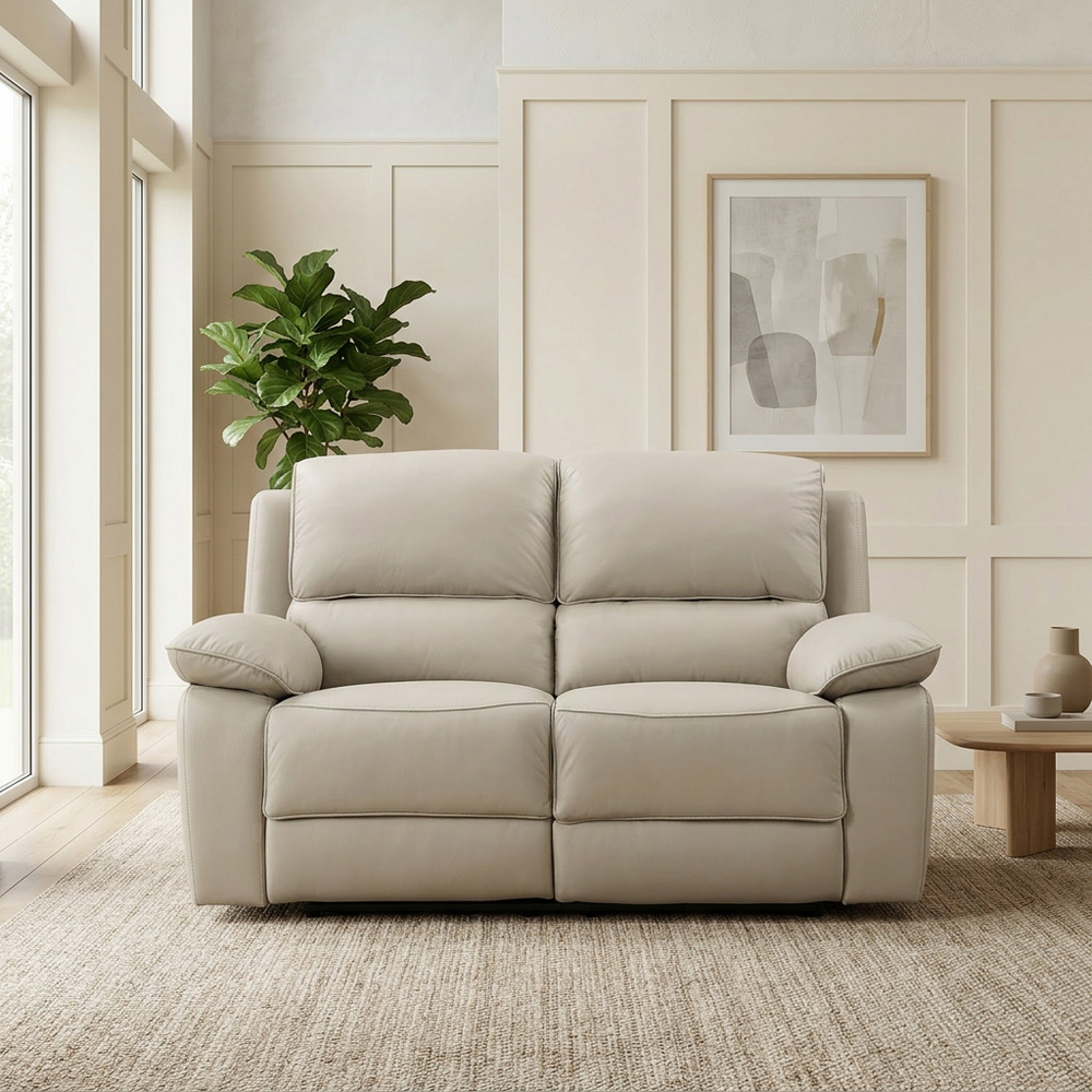 Salerno 2 Seater Light Grey Leather Manual Recliner Sofa Image 1