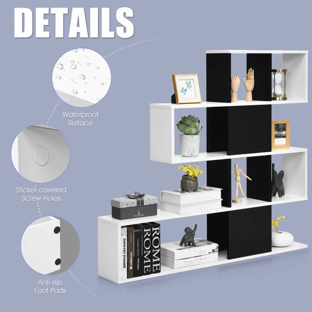Costway 4 Shelf Black and White Bookcase Image 8