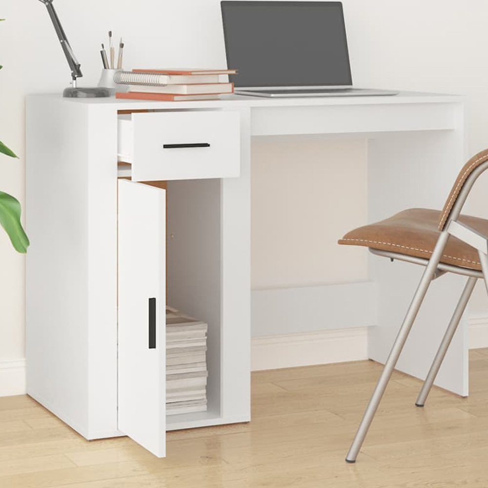 vidaXL Single Door Single Drawer Office Desk White Image 1