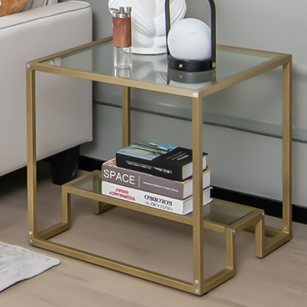 Costway Single Shelf Gold Tempered Glass Coffee Table Image 1