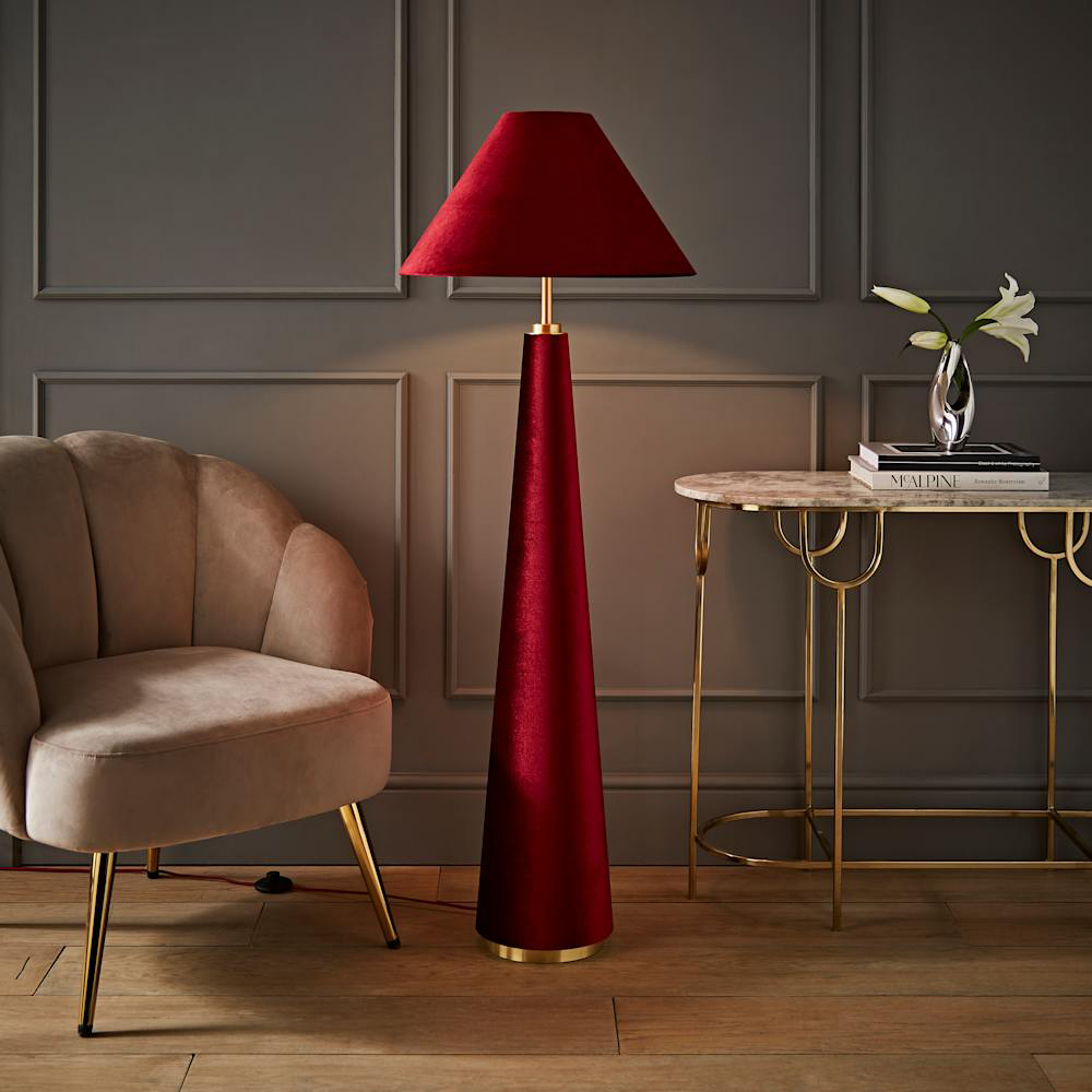 ValueLights Martha Conical Burgundy Velvet Midi Floor Lamp and Bulb Image 6