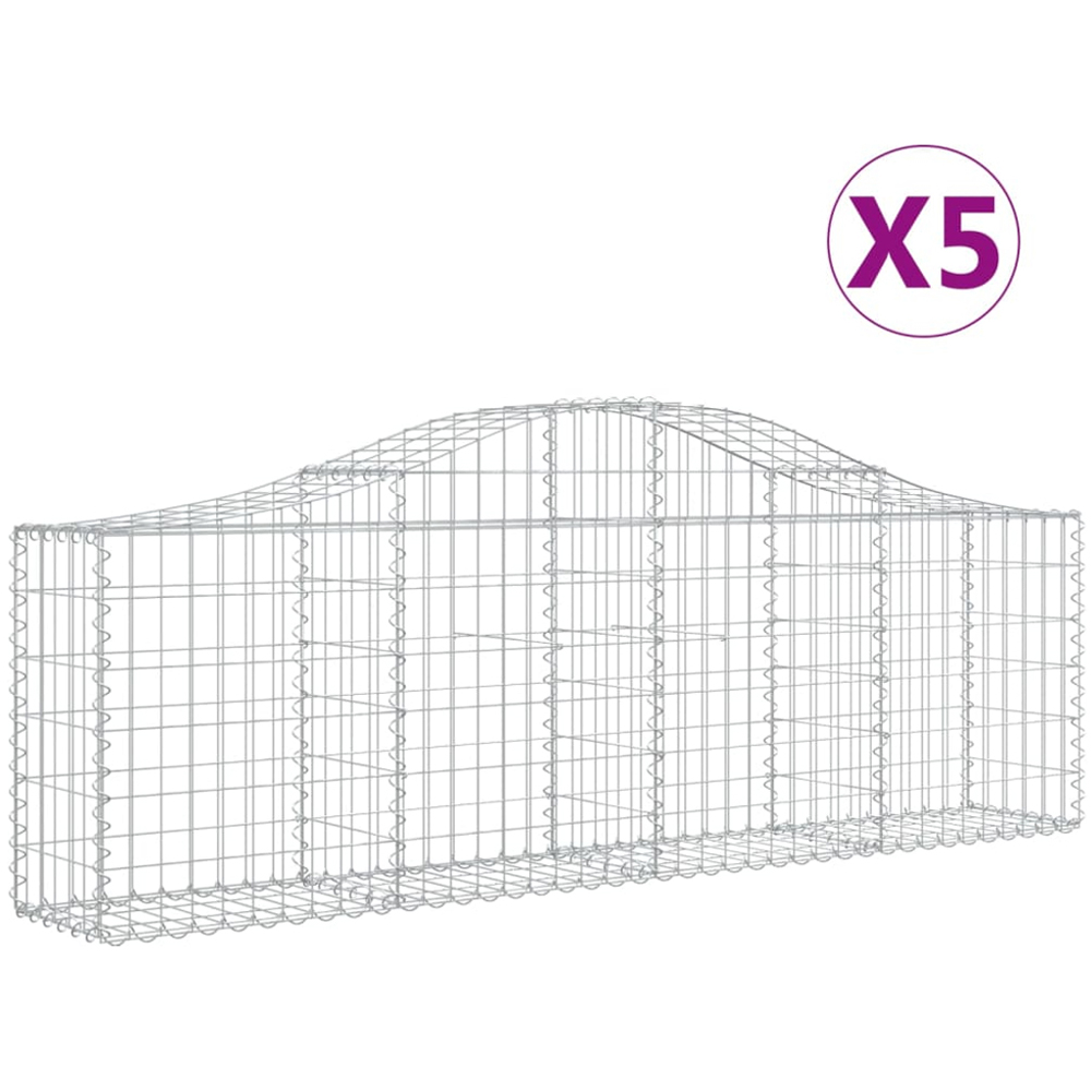 vidaXL Silver Galvanised Iron Arched Gabion Basket 200 x 30 x 60/80cm 5 Pack Image 4