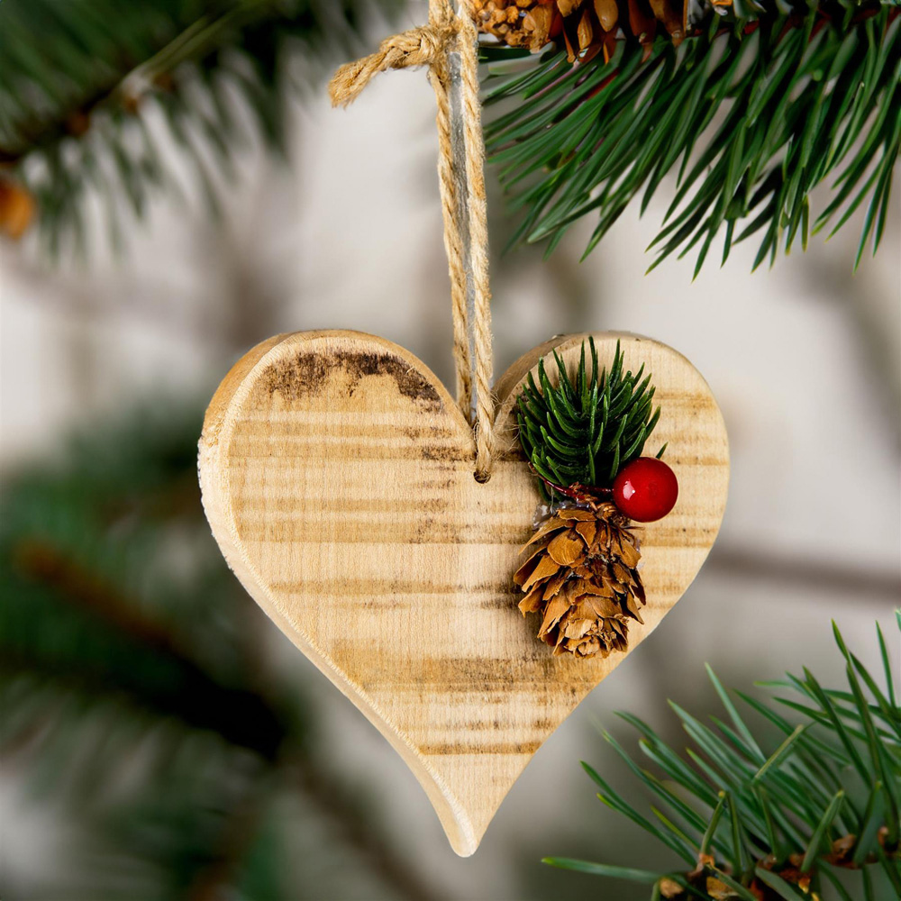 Shatchi Wooden Heart Shape Hanging Christmas Decoration 10 x 10cm Image 2