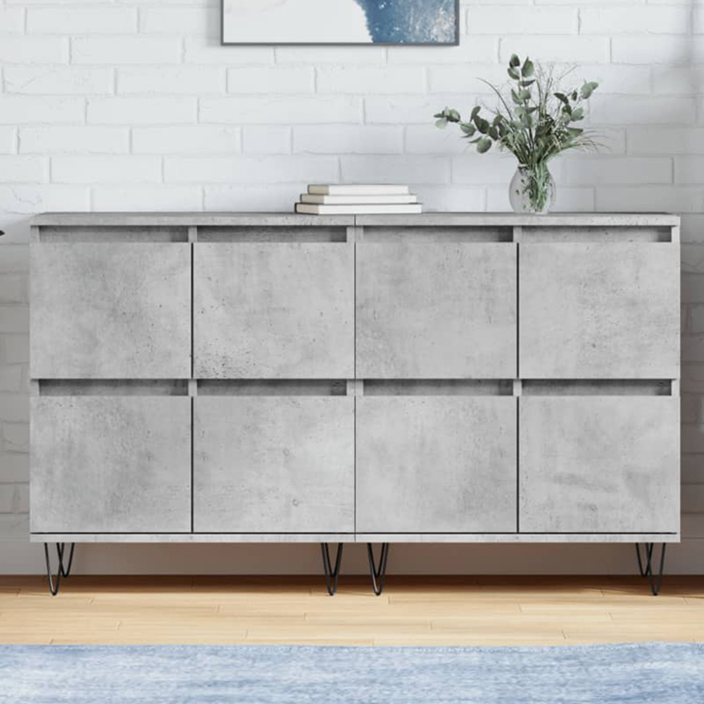vidaXL 4 Door Concrete Grey Wooden Sideboard Set of 2 Image 1