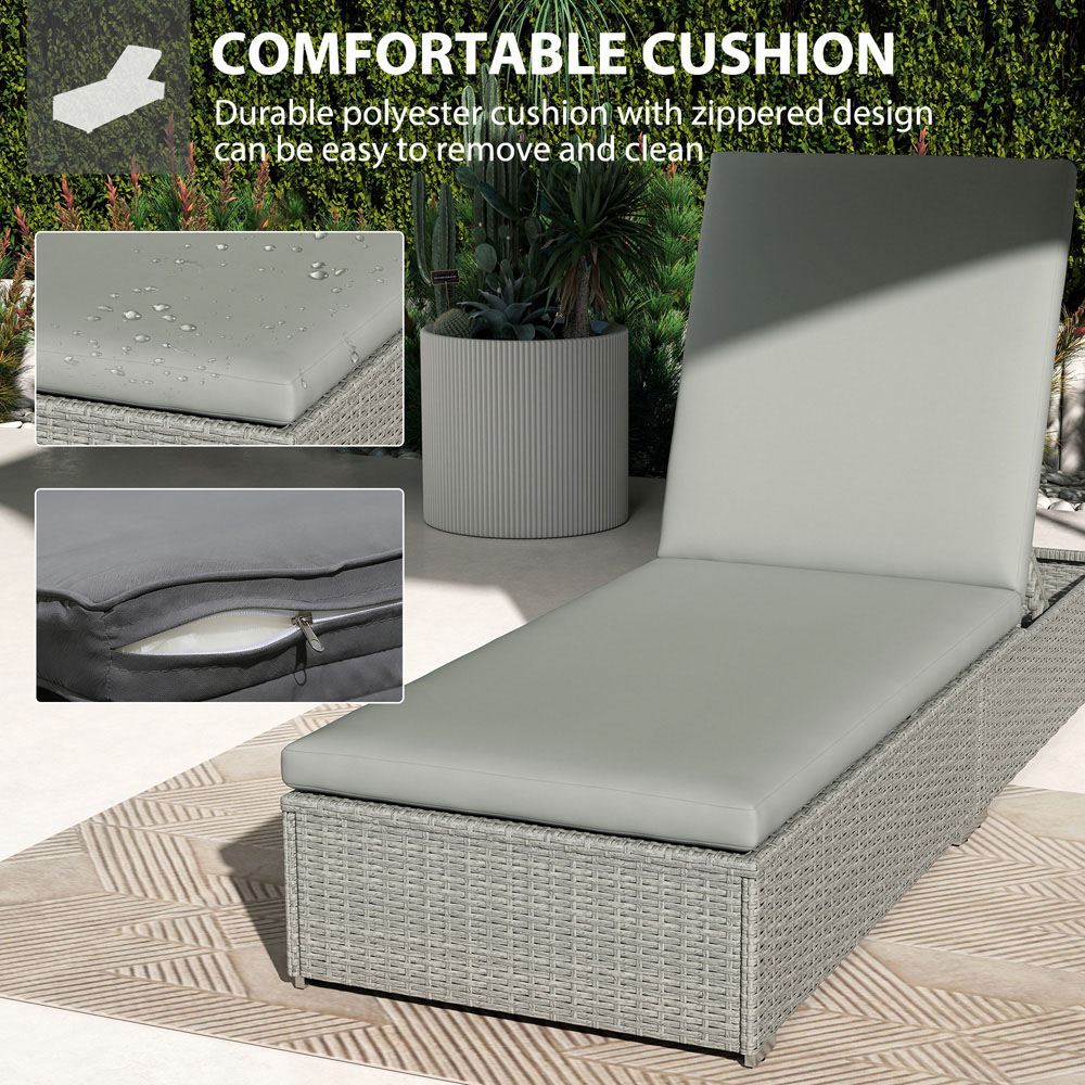 Outsunny Light Grey Wicker Adjustable Garden Chaise Sun Lounger Image 4