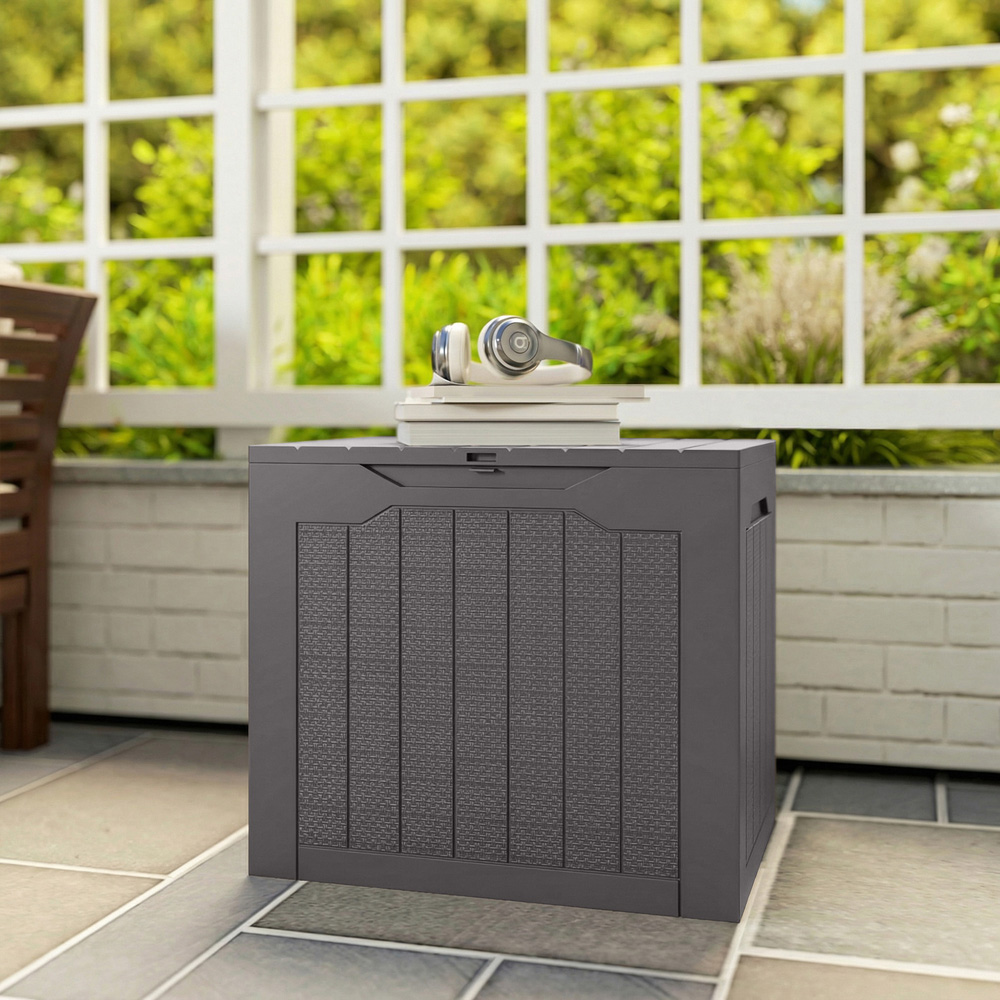 Outsunny 93L Brown Plastic Garden Storage Box Image 3