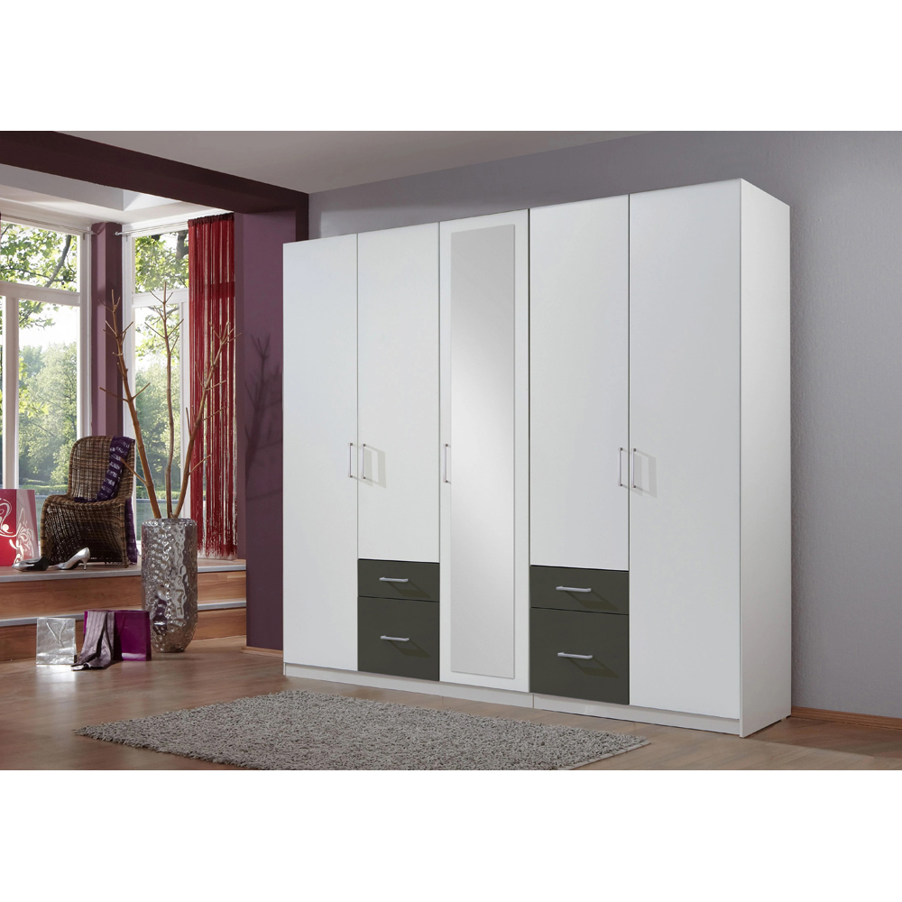 TJ'S Durham 5 Door 4 Drawer White and Graphite Mirrored Wardrobe Image 4