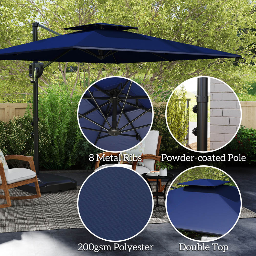 Outsunny Dark Blue Garden Cantilever Parasol Image 6