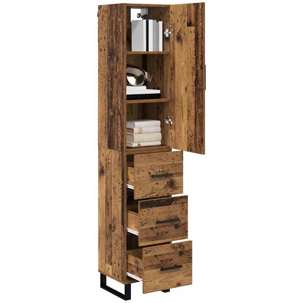 vidaXL Single Door 3 Drawer Old Wood Tall Sideboard with Metal Legs Image 3