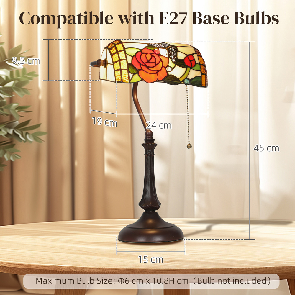 HOMCOM Antique Handcrafted Tiffany-Style Stained Glass Table Lamp Image 9