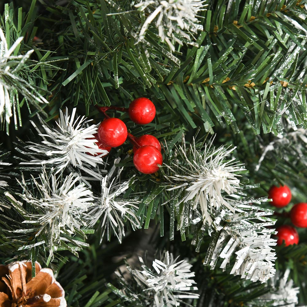 Everglow Green Pencil Artificial Christmas Tree with Red Berries and Pinecones 6ft Image 7