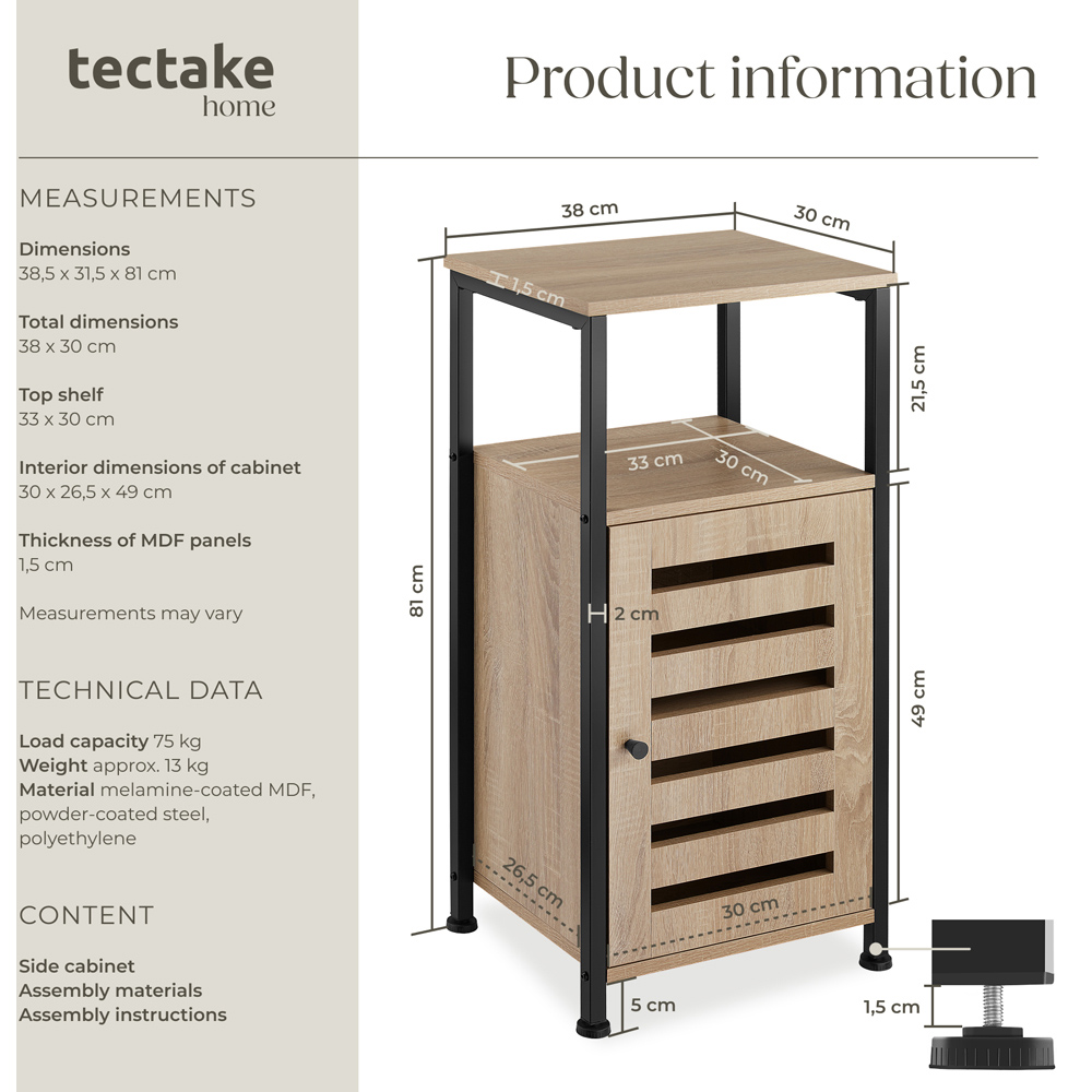 Tectake Durham Single Door Single Shelf Sonoma Oak Bedside Table Image 9