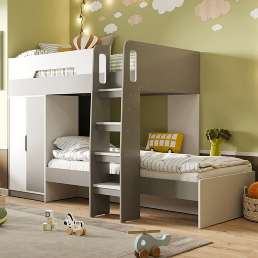Flair Benito White and Grey Wooden Bunk Bed with Wardrobe Image 1