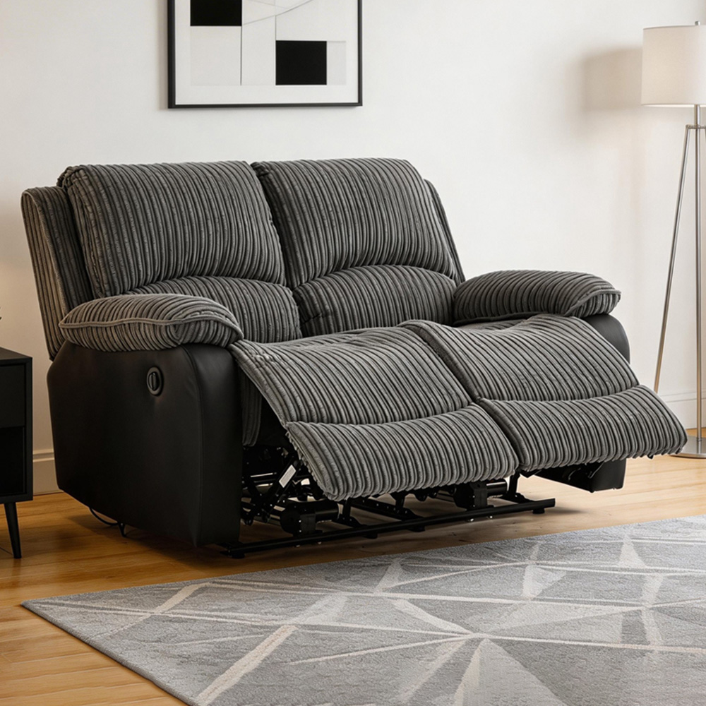 Furniture One 2 Seater Grey Sectional Corduroy Electric Recliner Sofa Image 1
