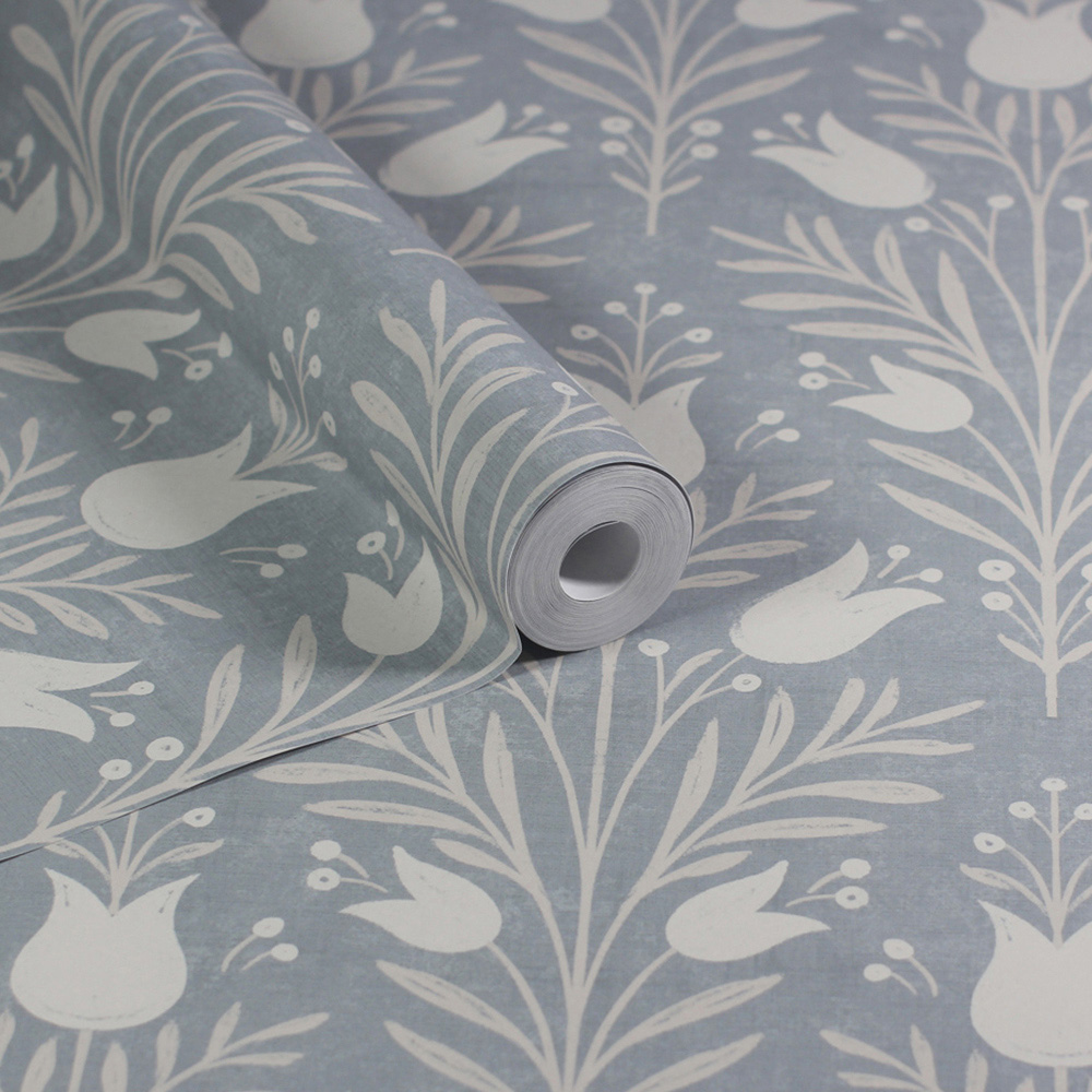 Esselle Home Heritage Tulip Chalky Blue Wallpaper Image 2