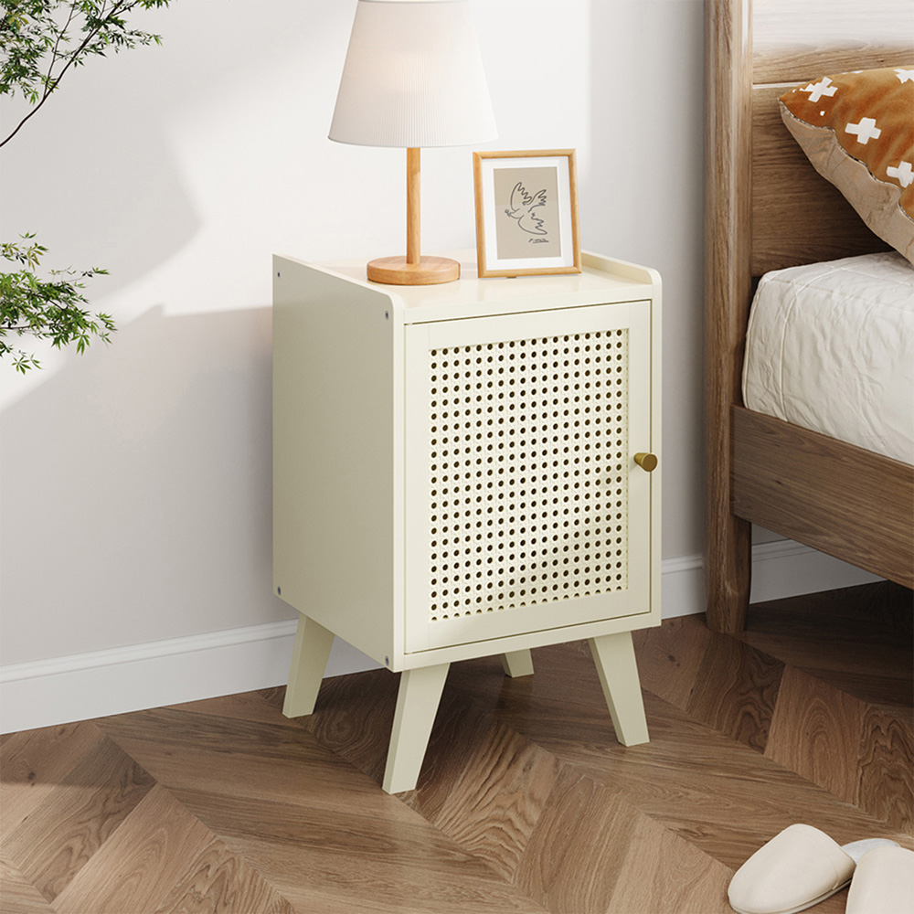 Living and Home Single Door Cream Rattan Bedside Table Image 7