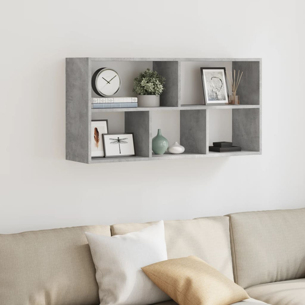 vidaXL 5 Shelf Concrete Grey Floating Wall Shelf Image 2