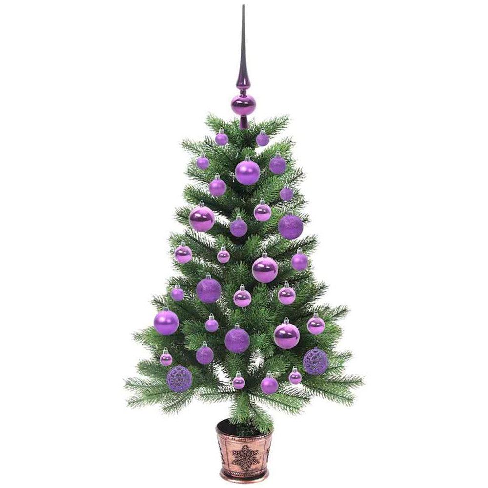 vidaXL Pre-Lit Lilac Baubles Green Artificial Christmas Tree 3ft Image 4