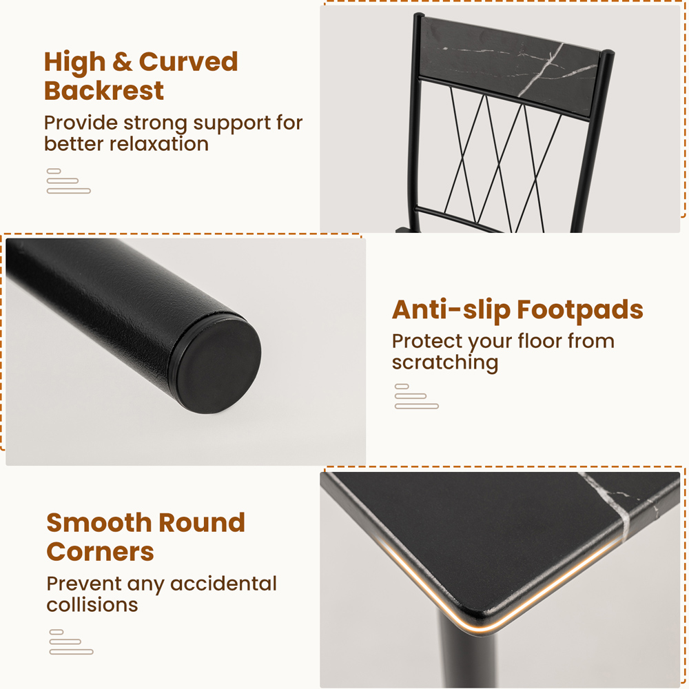 Costway 4 Seater Metal Frame Dining Set Black Image 4